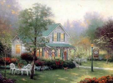mountain village autumnal Painting - The Village Inn Thomas Kinkade